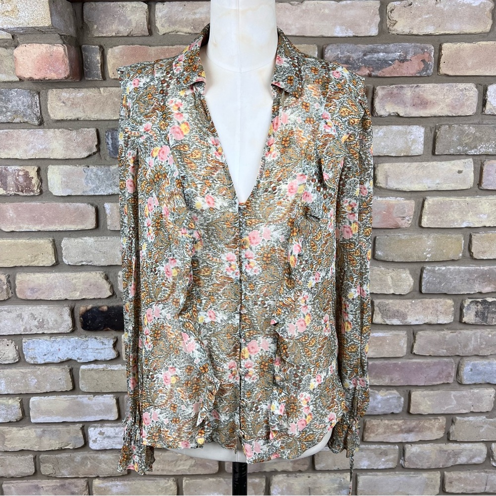 PAIGE Tessa floral print silk chiffon ruffle top - Picture 3 of 9
